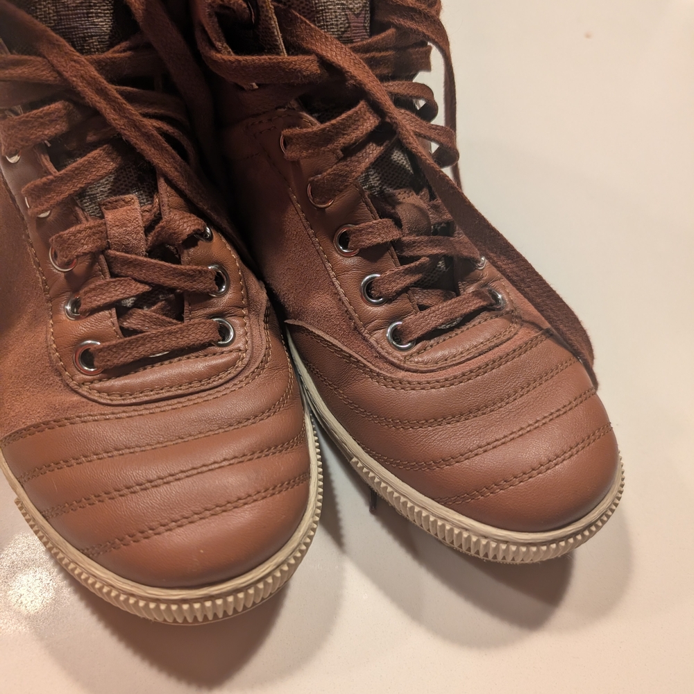 Gucci Logo Leather Suede Lace-Up High-Top Sneakers Mauve Brown Size 6 - Picture 12 of 13